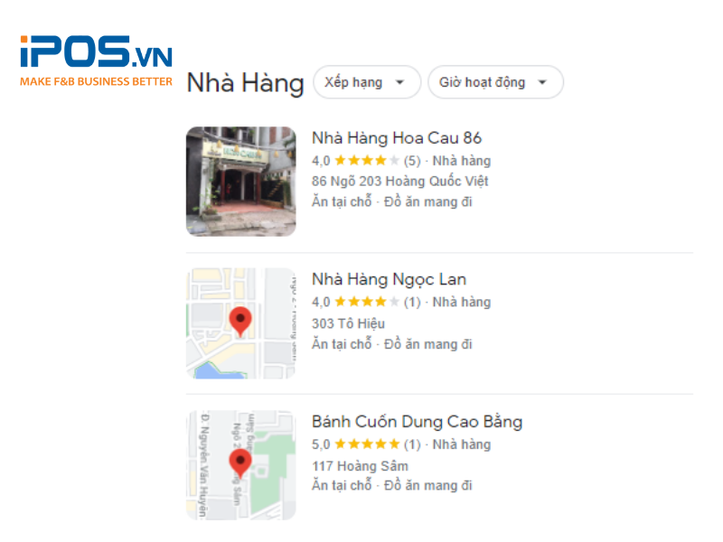 Nhiều khách hàng tìm nhà hàng, quán ăn qua Google Maps