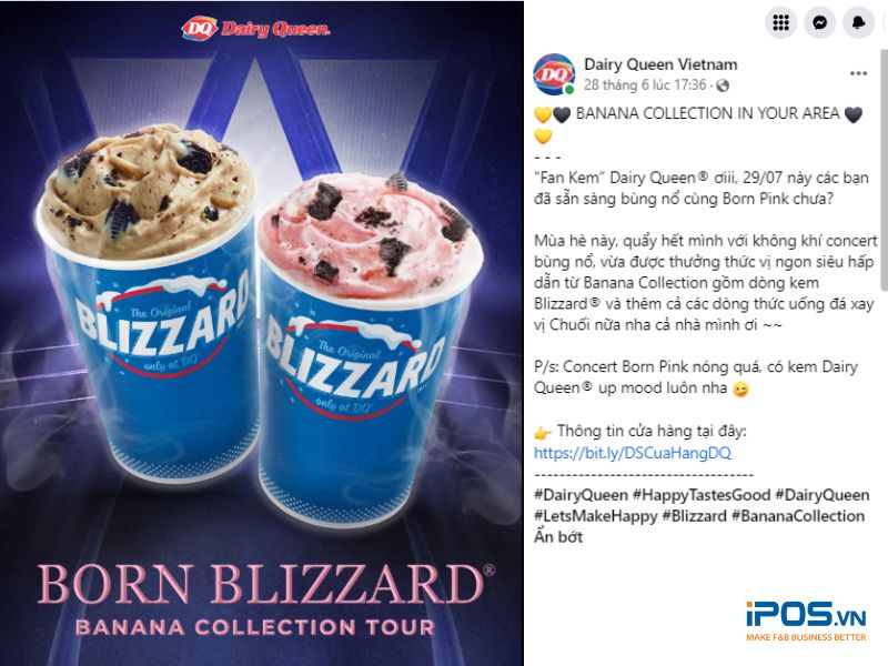 Dairy Queen gắn sự kiện hot với thông điệp: “Concert BORN PINK nóng quá, có kem Dairy Queen up mood luôn nha!”