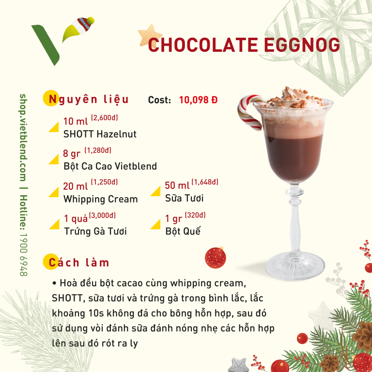 Chocolate Eggnog có vị thơm ngọt, ngậy béo, đắng nhẹ, thêm chút nồng nàn của hạt dẻ và bột quế