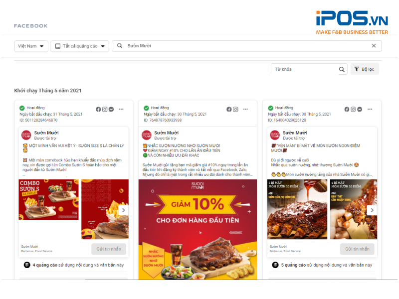 Nhà hàng có thể lựa chọn chạy quảng cáo trên Facebook để thúc đẩy đơn hàng online. (Nguồn ảnh: Sườn Mười)