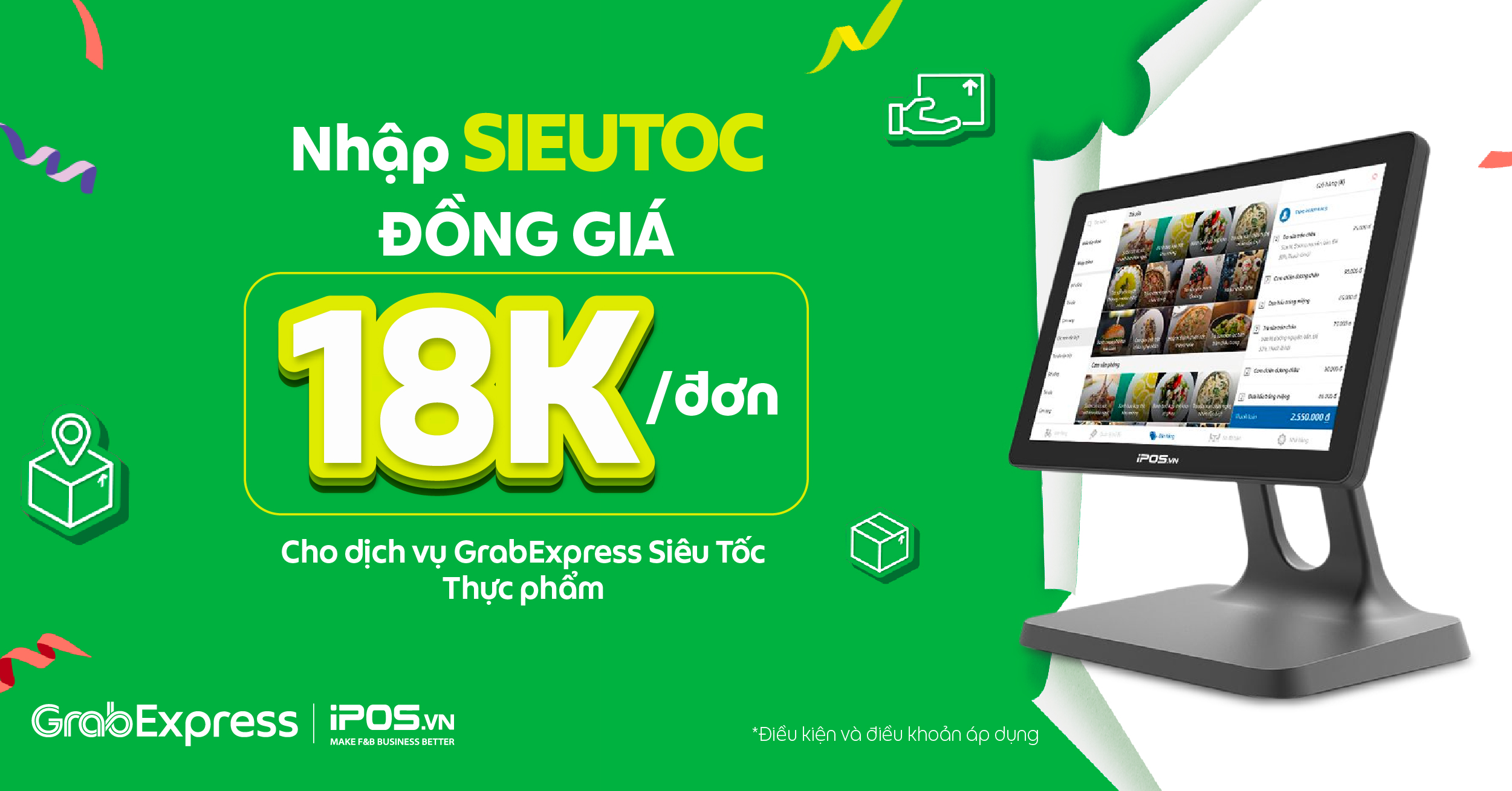 Ship thả ga đồng giá 18K – Kết nối Grab trên iPOS.vn ngay!
