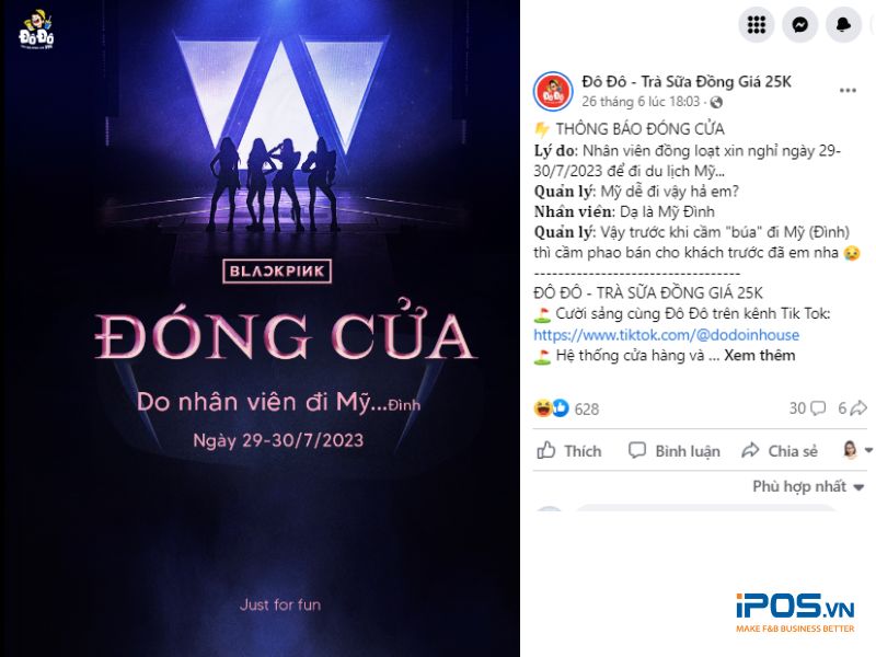 Trà sữa Đô Đô troll khách hàng bằng cách thông báo sẽ đóng cửa vào ngày diễn ra concert vì lý do nhân viên đồng loạt xin nghỉ đi “đu idol”.