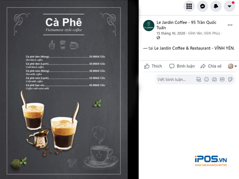 Lên menu quán cafe online