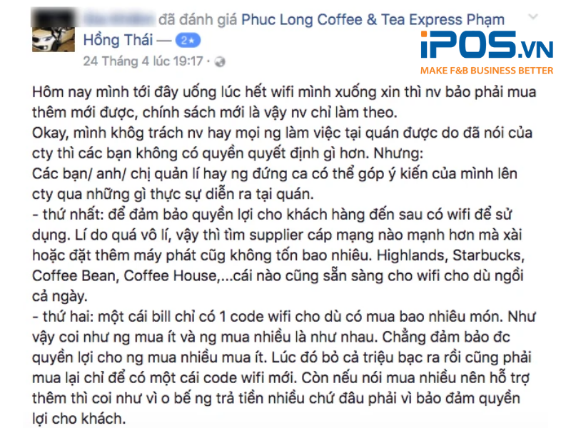 Review tiêu cực về dịch vụ của một cơ sở của chuỗi thương hiệu Phúc Long