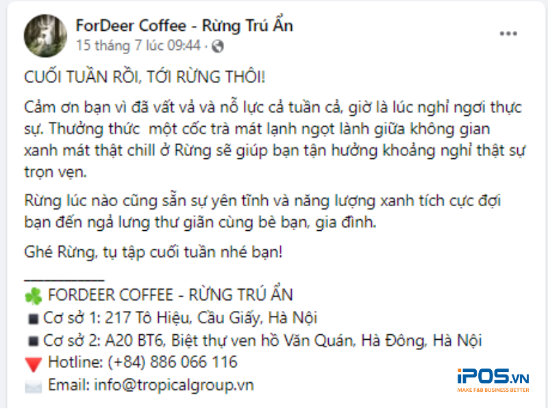 Mẫu content quảng cáo để giới thiệu quán.