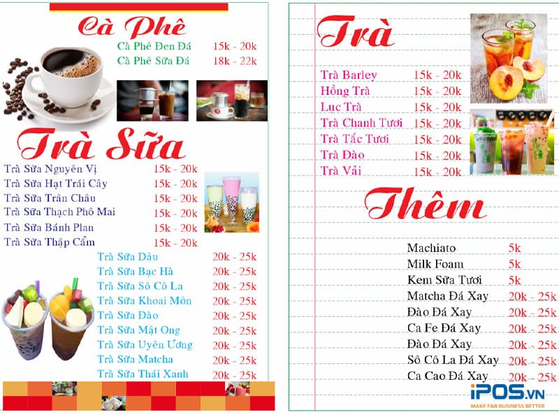 Chất liệu để làm menu quán trà sữa rất phong phú và đa dạng