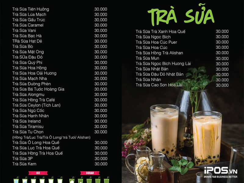 Lựa chọn kích thước cho menu quán trà sữa