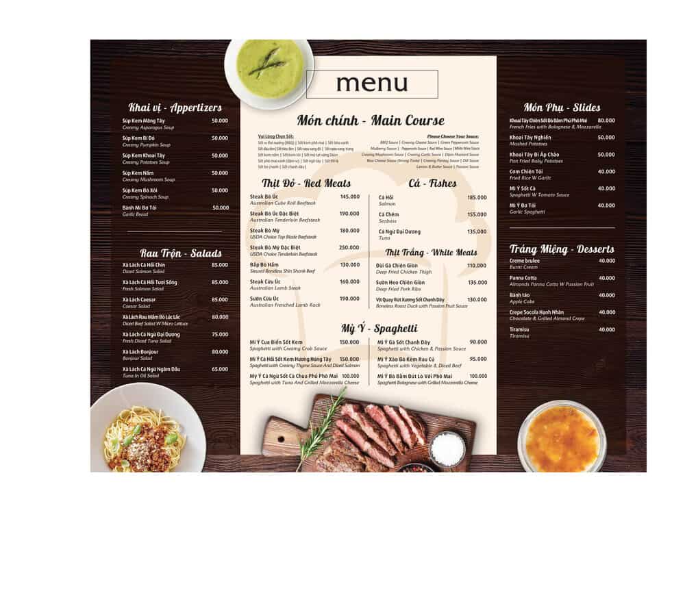 Thiết kế menu nhà hàng Bonjour Resto