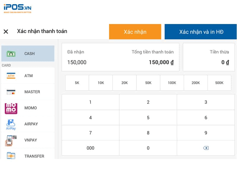 Phần mềm tính tiền iPOS cho phép thanh toán với đa dạng hình thức
