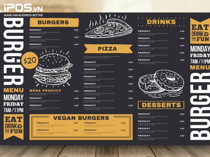Món ăn chính và bán chạy của nhà hàng nên được nhấn mạnh đầu tiên trên menu
