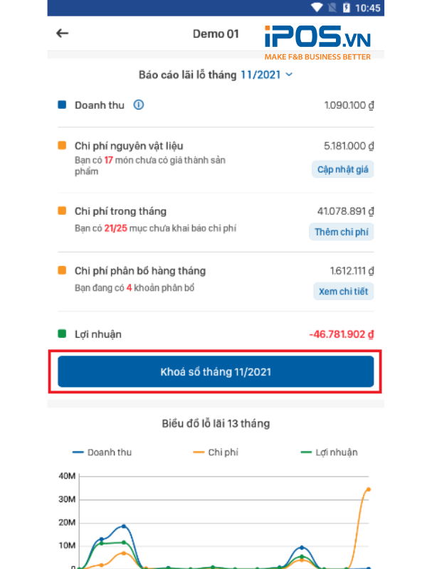 Giao diện tính năng Kế toán VO trong Ứng dụng quản lý từ xa FABi Manager 