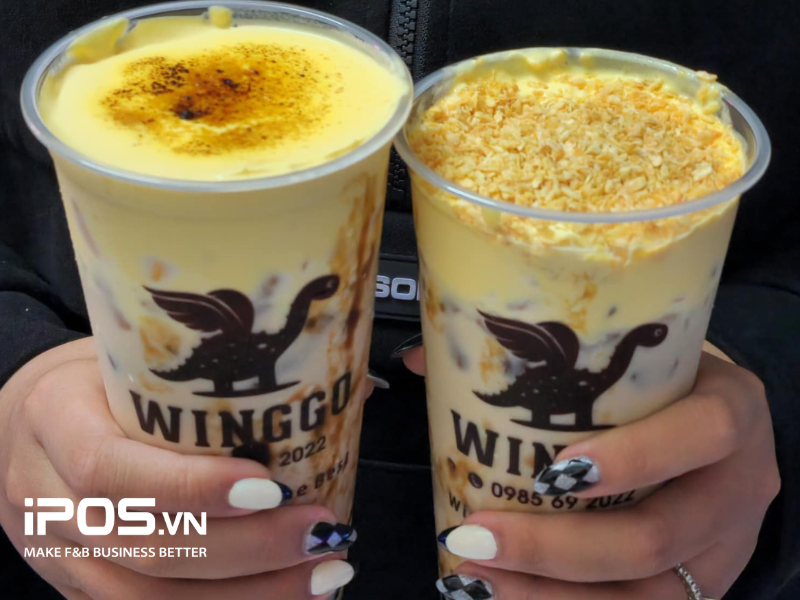 Lớp kem trứng nướng trên ly trà sữa hấp dẫn 