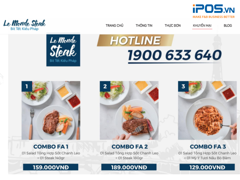 Vị trí hotline rõ ràng ngay bên trên menu thúc đẩy người dùng gọi điện đặt hàng