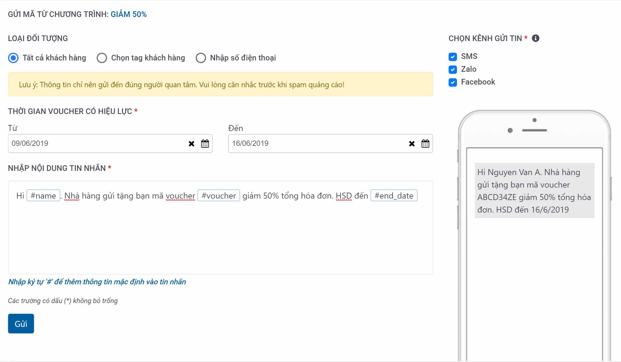 Phát hành voucher trên phần mềm CRM
