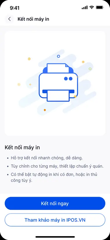 Màn hình Kết nối máy in trong FABiBox App