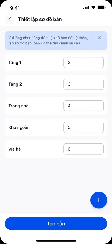 Màn hình Sơ đồ bàn trong FABiBox App