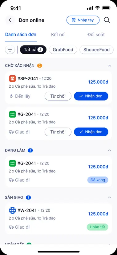 Màn hình Đơn online trong FABiBox App