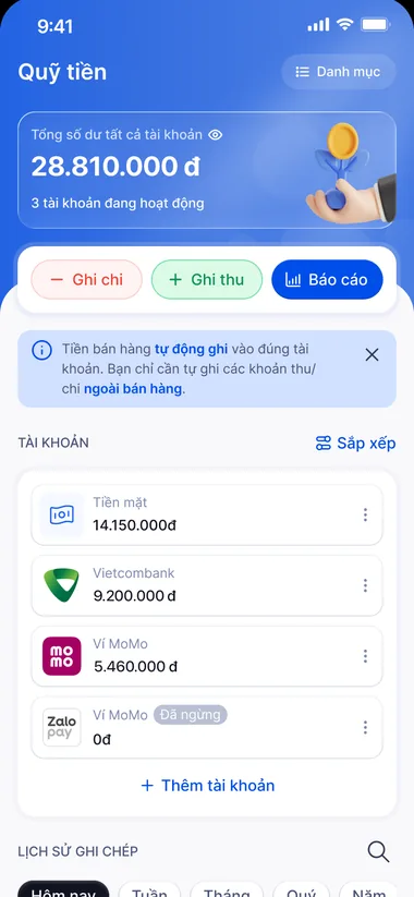 Màn hình Quỹ tiền trong FABiBox App