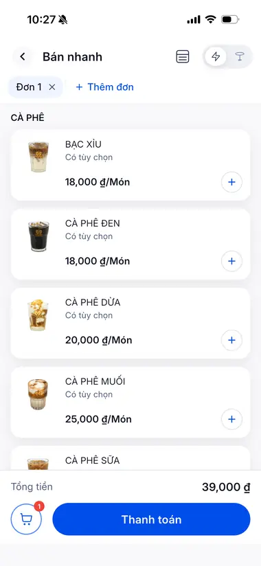 Màn hình Bán nhanh trong FABiBox App