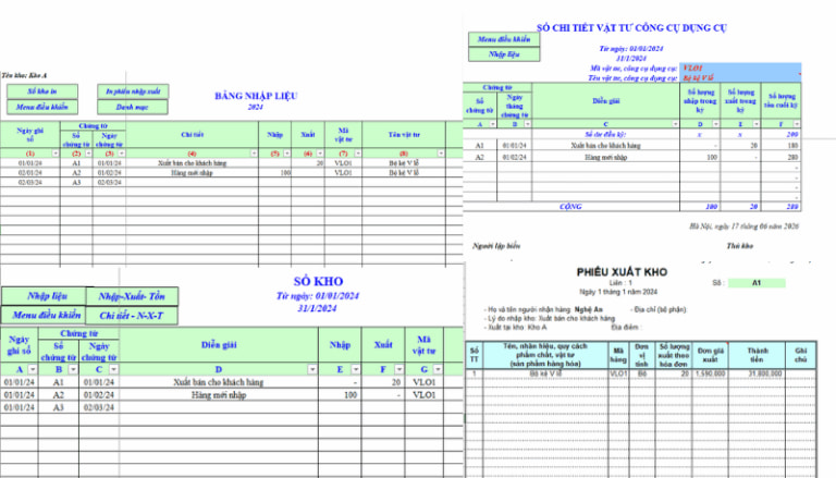 Mẫu Excel quản lý, báo cáo tồn kho