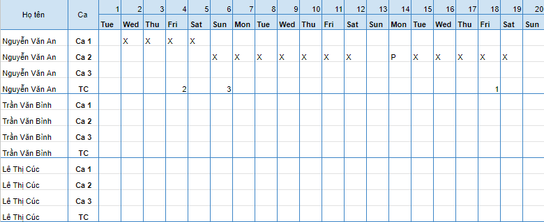 Mẫu file Excel chấm công nhân viên